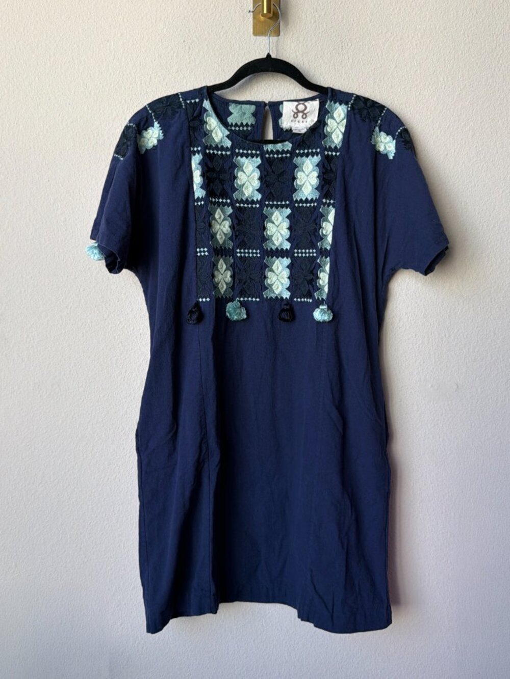 Figue Navy Cotton Embroidered Shift Dress Size M - Picture 2 of 6